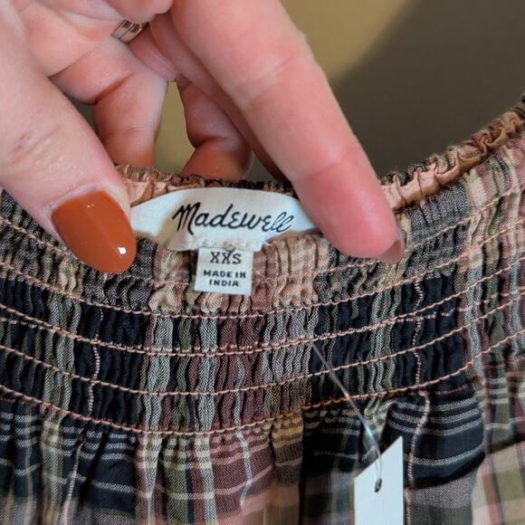 Madewell Plaid Flutter Sleeve Cotton Prairie Cottagecore Midi Dress - Picture 7 of 10